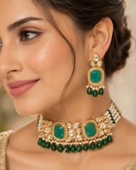 24k Gold-Toned Traditional Kundan Pearl Choker Jewellery Set