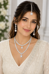 Designer Silver-Toned American Diamond Jewellery Set