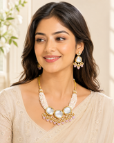 Gold-Toned Kundan Pearl Jewellery Necklace Set