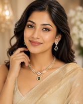 Gold-Plated American Diamond Floral Necklace Set Green