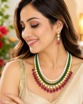 Designer Traditional Kundan Pearl Layered Necklace Set