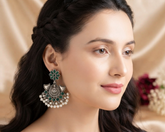 Traditional Oxidized Chandbali Earrings with Green Stones