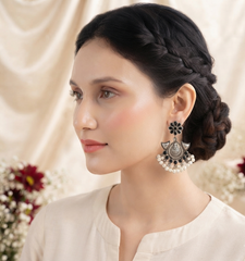 Traditional Floral Chandbali Earrings Black
