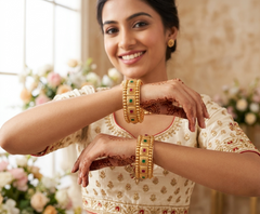 Designer Gold Kundan Pearl Bangles Set