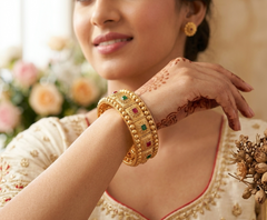 Designer Gold Kundan Pearl Bangles Set