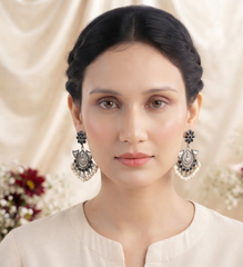 Traditional Floral Chandbali Earrings Black