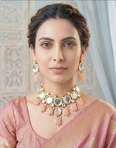 Gold-Toned Kundan Meenakari Jewellery Necklace Set