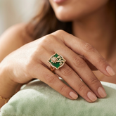 Luxury Gold Plated Adjustable Statement Ring Green