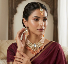 Gold-Toned Kundan Meenakari Bridal Jewellery Necklace Set