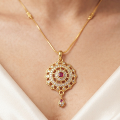 Designer Gold Plated Spiral Flower Pendant Set