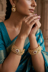 24k Gold Kundan Floral Bangles