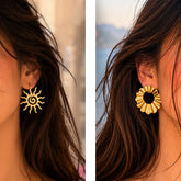 Gold Sun Spiral & Ruffled Hoop Statement Earrings | Bold Modern Fashion Earrings