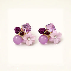 Floral & Gem Earrings | Elegant Purple Flower Jewellery