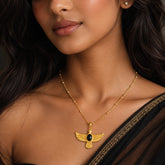 Gold Flying Bird Pendant Necklace | Black Stone Accent Necklace