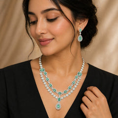 Green Stone Necklace & Earring Set | Elegant Bridal Jewellery