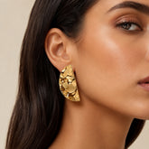 Gold Sculpted Half-Moon Statement Earrings | Bold Modern Fashion Earrings