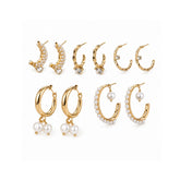 Pearl & Crystal Hoop Earring Set | Luxe Gold Tone Jewellery