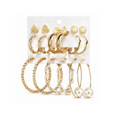 Pearl & Chain Hoop Earring Set | Trendy Gold Tone Jewellery