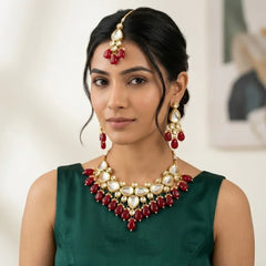 Designer Kundan Necklace & Earring Set with Red Stones | Traditional Jewellery