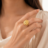 Gold Textured Square Statement Ring | Bold Geometric Jewellery