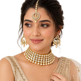 Kundan Choker Necklace Set with Maang Tikka & Pearls | Elegant Bridal Jewellery