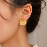 Gold Textured Square Stud Earrings | Modern Statement Earrings