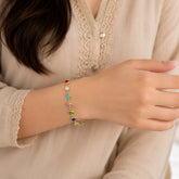 Gold Multicolor Heart Charm Bracelet | Trendy Crystal Link Bracelet