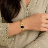 Gold Roman Dial Bracelet | Elegant Black Enamel Bangle