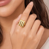 Gold Striped Statement Ring | Bold Modern Metallic Ring