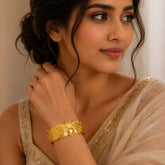 Gold Heart Floral Cuff Bracelet | Statement Floral Jewellery