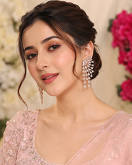 Elegant Rose Gold Plated American Diamond Ear Cuff Earrings