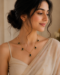 Elegant Gold-Tone Black Teardrop Pendant Necklace