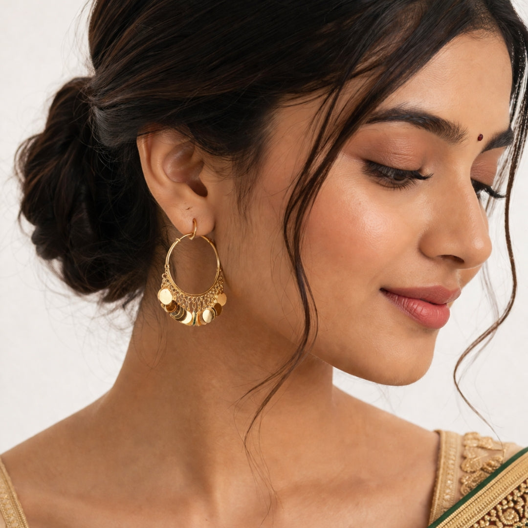 Golden Charm Hoop Earrings | Elegant Statement Jewellery