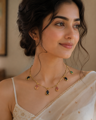 Gold-Tone Multicolor Teardrop Pendant Necklace