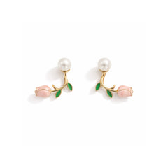 Pearl Rose Branch Earrings | Elegant Floral Gold Jewellery