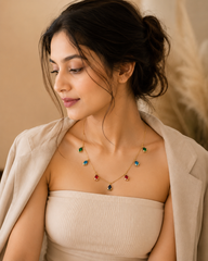 Elegant Gold-Plated Multicolor Teardrop Pendant Necklace