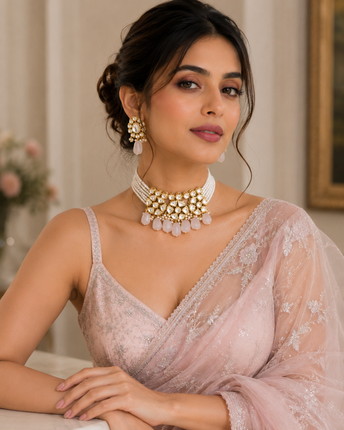 Traditional Kundan Pearl Necklace Set