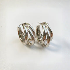Triple Twist Hoop Earrings | Modern Silver Statement Jewellery