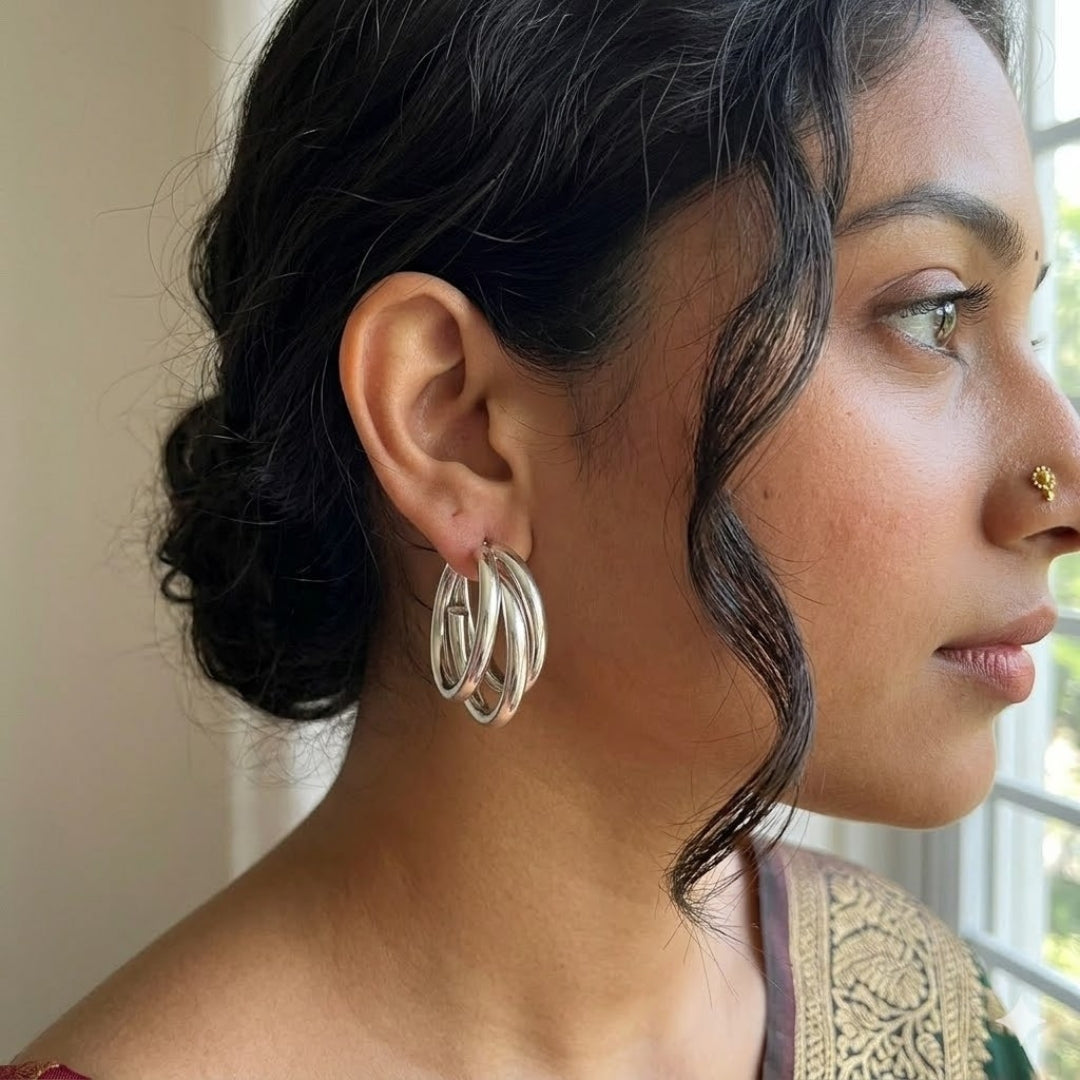 Triple Twist Hoop Earrings | Modern Silver Statement Jewellery