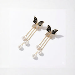 Butterfly Pearl Tassel Earrings | Elegant Gold Statement Jewellery
