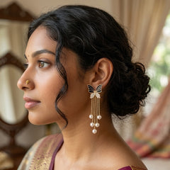 Butterfly Pearl Tassel Earrings | Elegant Gold Statement Jewellery