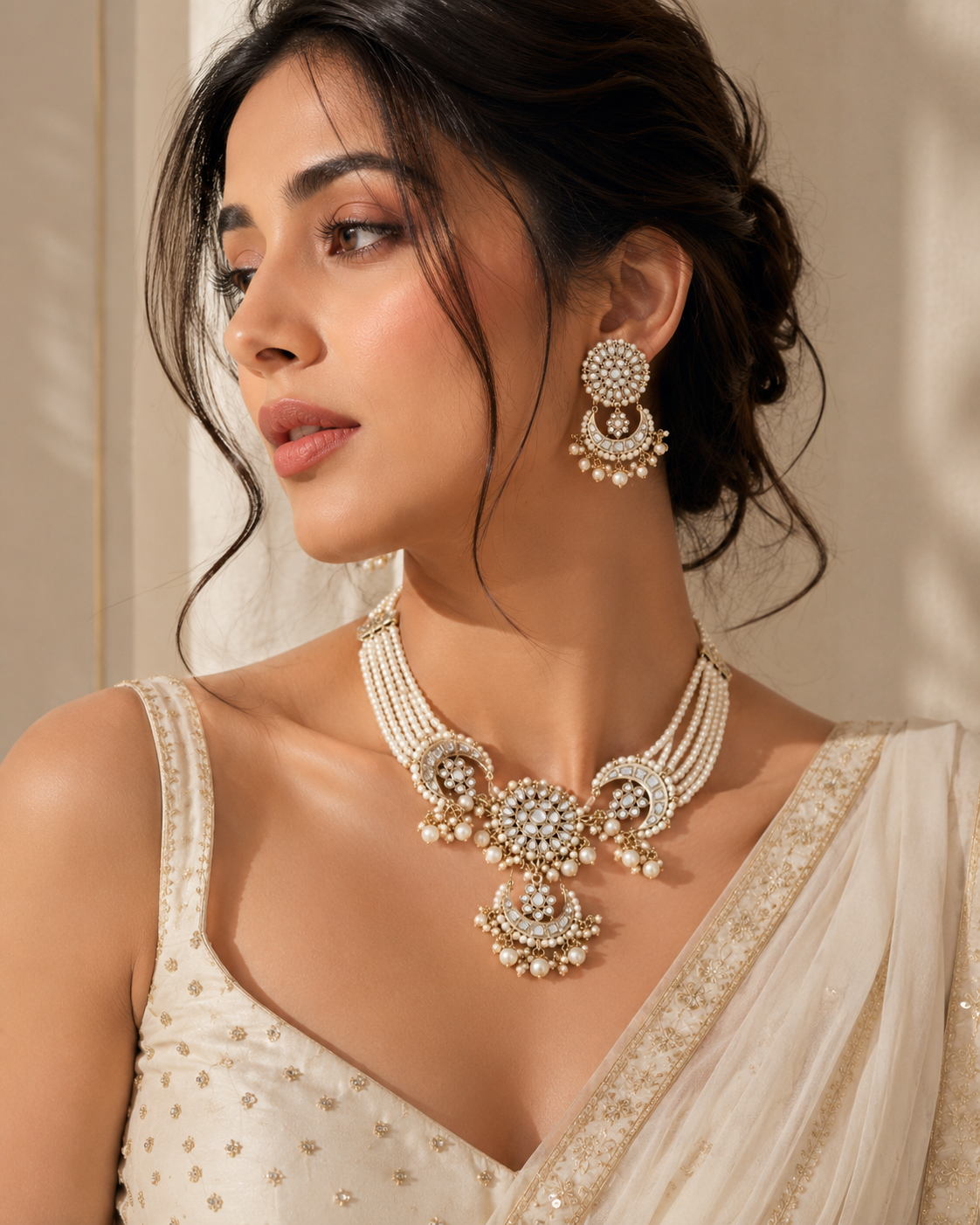 Traditional Kundan Pearl Choker Necklace Set