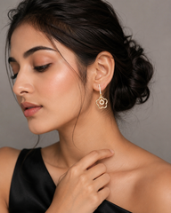 Rose Gold Plated Floral Cubic Zirconia Diamond Drop Earrings