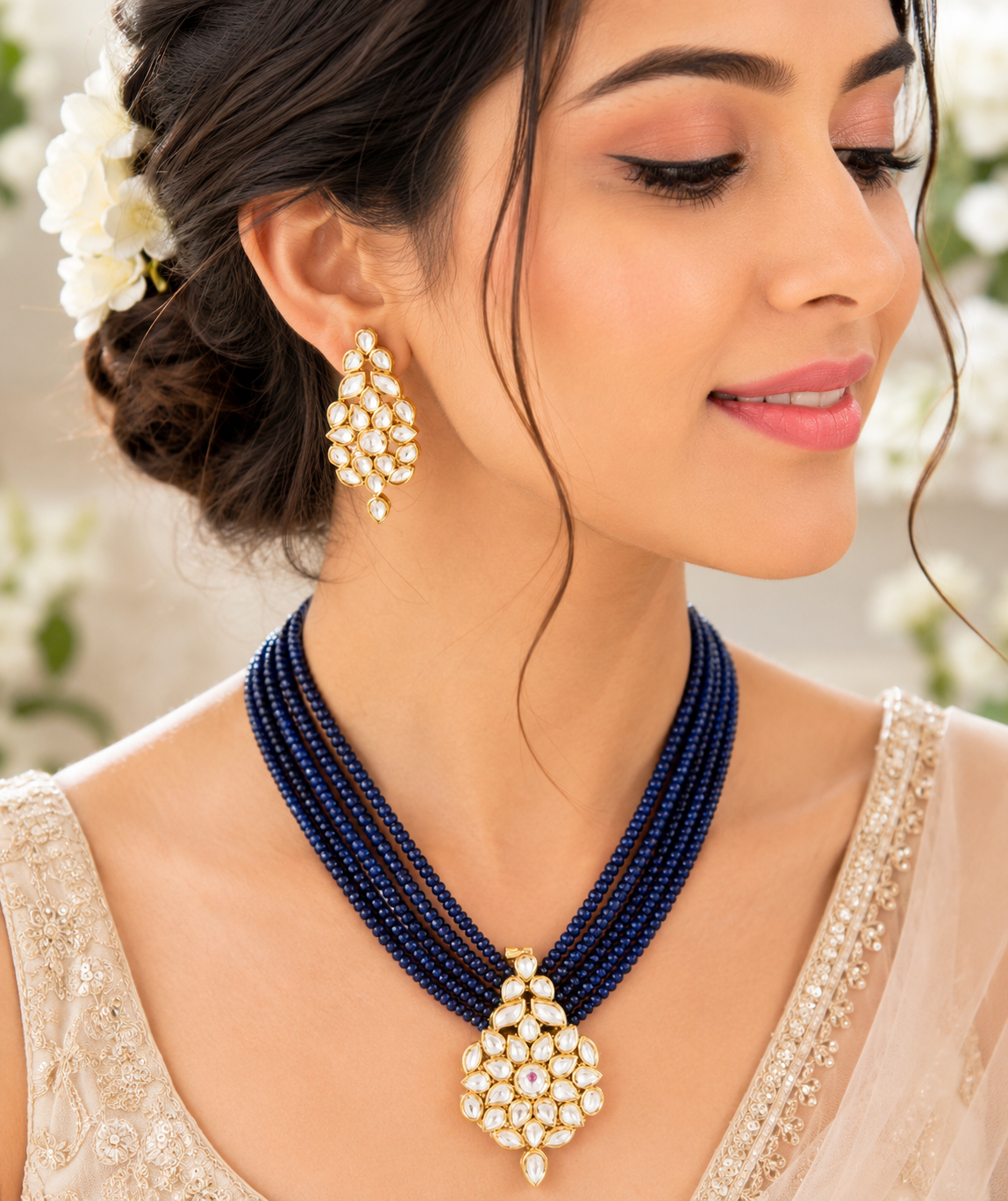 Traditional Kundan Pearl Multi-Layer Beaded Necklace Set