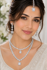 Designer Silver-Toned American Diamond Jewellery Set