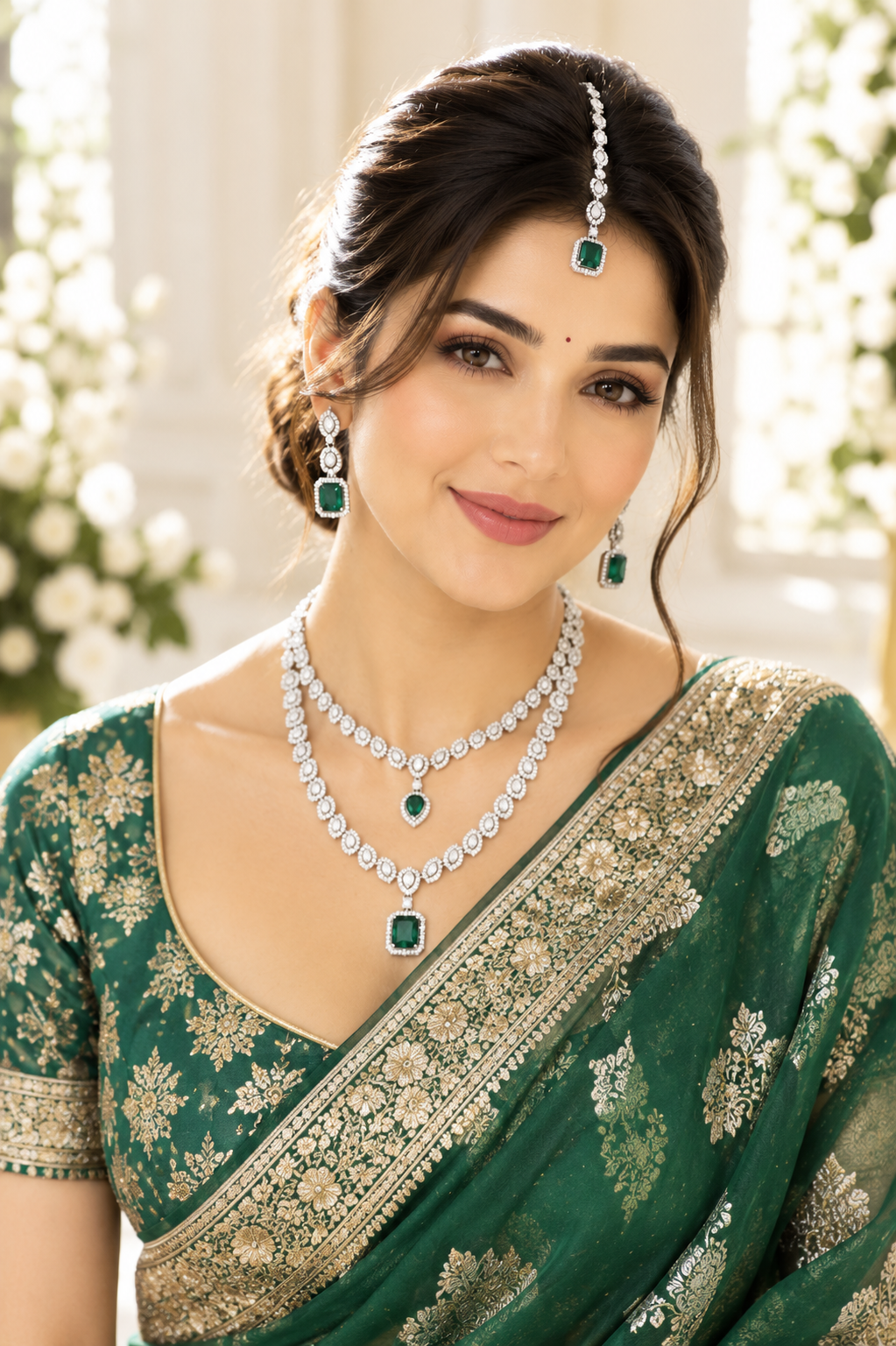 Elegant Silver-Plated American Diamond Bridal Jewellery Set