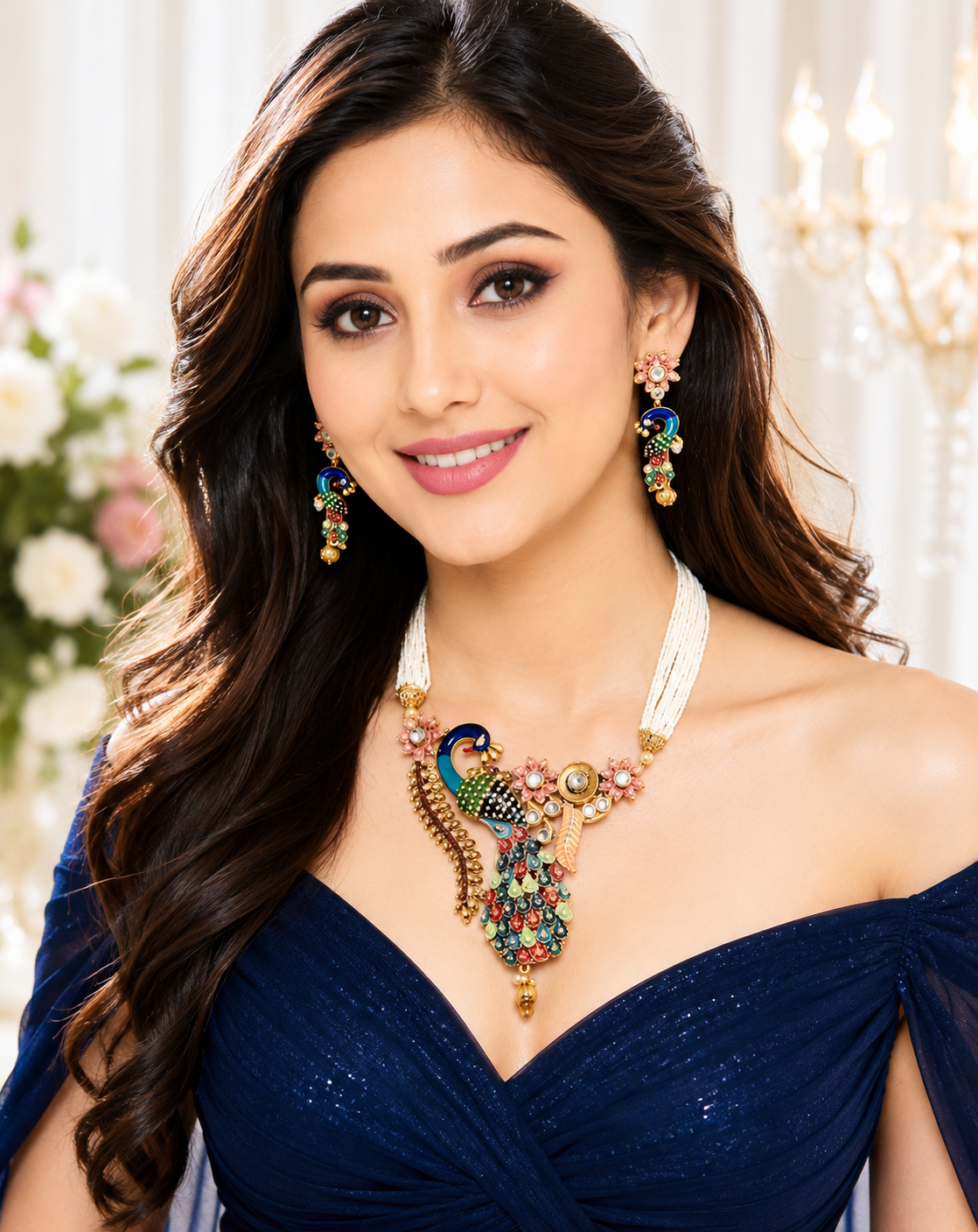 Handcrafted Peacock Design Statement Necklace Set