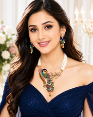 Handcrafted Peacock Design Statement Necklace Set