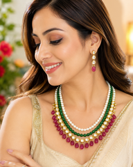 Designer Traditional Kundan Pearl Layered Necklace Set