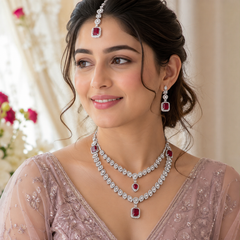Luxury Silver-Plated American Diamond Wedding Jewellery Set